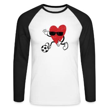 Herz beim Fußballspielen Valentinstag Fußballspiel - Unisex Baseballshirt langarm - Weiß/Schwarz - Vorne - Nik (191cm)