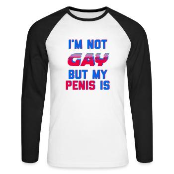 Ich bin nicht schwul, aber mein Penis ist - Unisex Baseballshirt langarm - Weiß/Schwarz - Vorne - Nik (191cm)