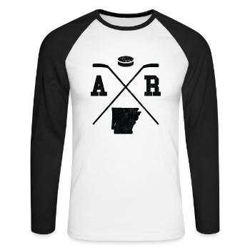 AR USA - Eishockeyspieler Arkansas - Unisex Baseballshirt langarm - Weiß/Schwarz - Vorne - Nik (191cm)