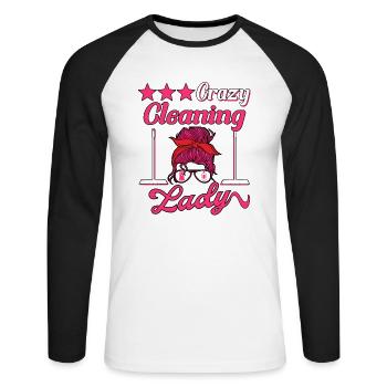Femme de ménage Nettoyeuse - T-shirt baseball manches longues Homme - blanc/noir - Devant - Nik (191cm)