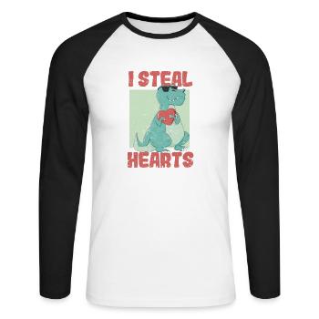 Ich stehle Herzen lustig Valentinstag Dinosaurier - Unisex Baseballshirt langarm - Weiß/Schwarz - Vorne - Nik (191cm)