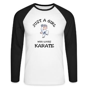 Just A Girl Who Loves Karate - Unisex Long Sleeve Baseball T-Shirt - white/black - Front - Nik (191cm)
