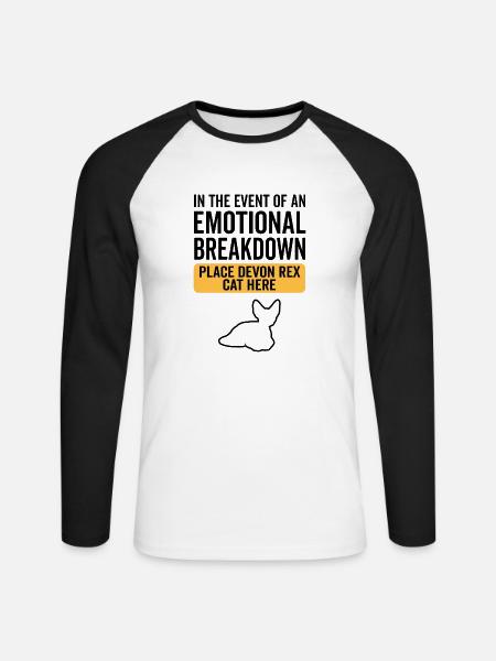 Emotional - Devon Rex Cat - Unisex Baseballshirt langarm - Weiß/Schwarz