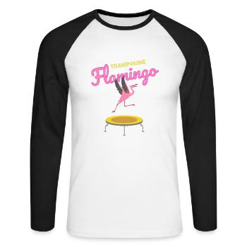 Lustiges und Süßes Trampolin Design mit Flamingo - Unisex Baseballshirt langarm - Weiß/Schwarz - Vorne - Nik (191cm)