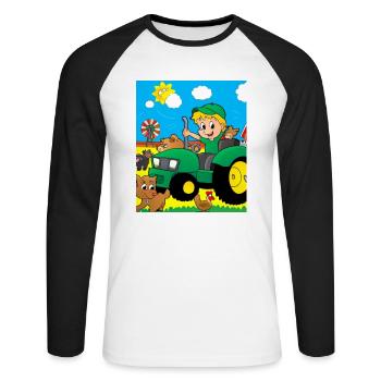 Grüner Traktor Geburtstag Bauernhof Tiere - Unisex Baseballshirt langarm - Weiß/Schwarz - Vorne - Nik (191cm)