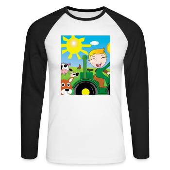 Grüner Traktor Geburtstag Bauernhof Tiere - Unisex Baseballshirt langarm - Weiß/Schwarz - Vorne - Nik (191cm)