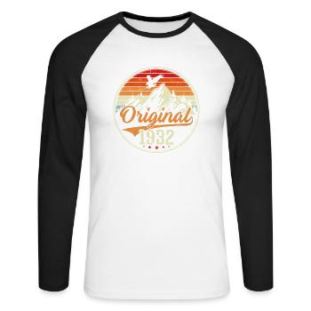 Original 1932 - Unisex Baseballshirt langarm - Weiß/Schwarz - Vorne - Nik (191cm)