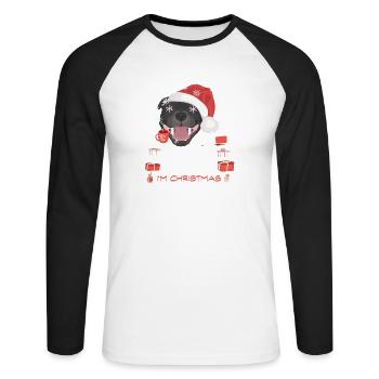 Staffordshire Bullterrier Weihnachtsmarkt - Unisex Baseballshirt langarm - Weiß/Schwarz - Vorne - Nik (191cm)