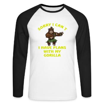 Désolé, je ne peux pas Gorilla Monkey Jungle - T-shirt baseball manches longues Homme - blanc/noir - Devant - Nik (191cm)