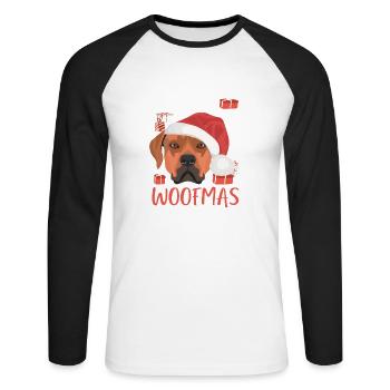 Rhodesian Ridgeback Joyeux Noël - T-shirt baseball manches longues Homme - blanc/noir - Devant - Nik (191cm)