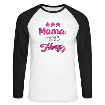 Mama mit Herz für werdende Mutter Mama Schwanger - Unisex Baseballshirt langarm - Weiß/Schwarz - Vorne - Nik (191cm)