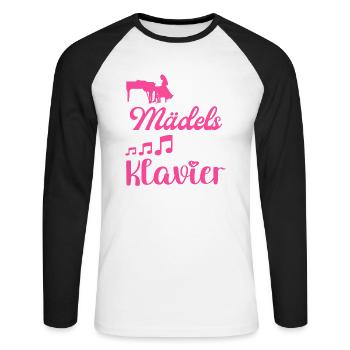 Coole Mädels spielen Klavier Damen - Unisex Baseballshirt langarm - Weiß/Schwarz - Vorne - Nik (191cm)