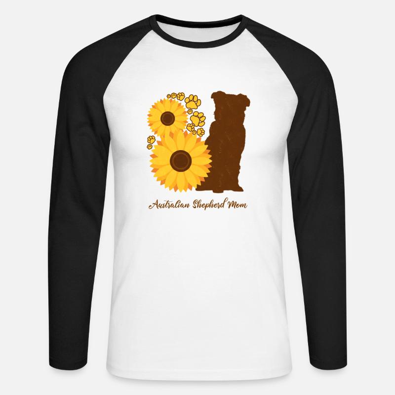 Sonnenblumenmutter - Australischer Schäferhund - Unisex Baseballshirt langarm - Weiß/Schwarz
