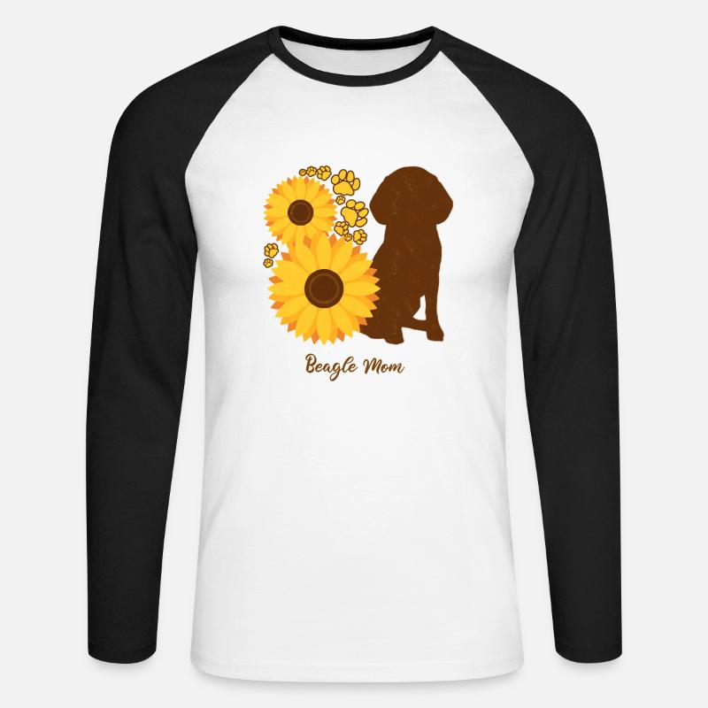 Sonnenblumenmutter - Beagle - Unisex Baseballshirt langarm - Weiß/Schwarz