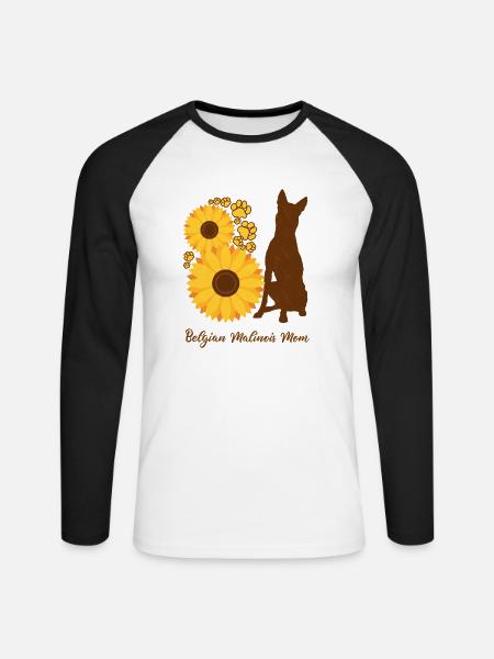 Sonnenblumenmutter - Belgischer Malinois - Unisex Baseballshirt langarm - Weiß/Schwarz