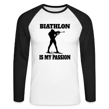 Biathlon Skifahrer Geschenk Biathlet Wintersport - Unisex Baseballshirt langarm - Weiß/Schwarz - Vorne - Nik (191cm)