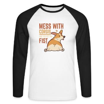 don't mess with corgis - Unisex Long Sleeve Baseball T-Shirt - white/black - Front - Nik (191cm)