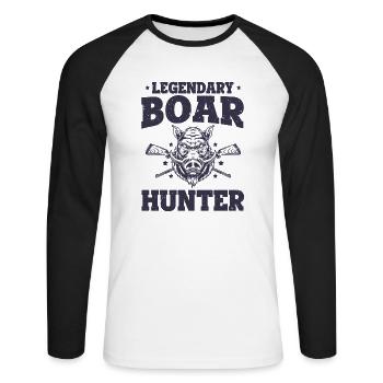 Légendaire Boar Hunter Hog Pig Vintage Funny Boar - T-shirt baseball manches longues Homme - blanc/noir - Devant - Nik (191cm)
