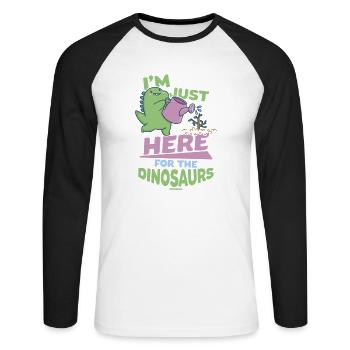 Je suis juste là pour les dinosaures - T-shirt baseball manches longues Homme - blanc/noir - Devant - Nik (191cm)