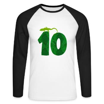 10th Birthday Lizard 10 Reptile Theme Party Ten - Unisex Long Sleeve Baseball T-Shirt - white/black - Front - Nik (191cm)