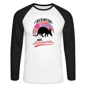 La vie est meilleure avec aardvark - T-shirt baseball manches longues Homme - blanc/noir - Devant - Nik (191cm)