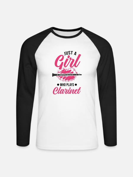 Klarinette Mädchen Klarinettistin - Unisex Baseballshirt langarm - Weiß/Schwarz