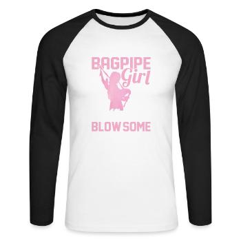 Bagpipe Girl Just a Normal Girl But More Blow-Some - Unisex Baseballshirt langarm - Weiß/Schwarz - Vorne - Nik (191cm)