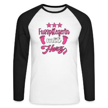 Fusspflege mit Herz Fuss Füsse Fusspflegerin - Unisex Baseballshirt langarm - Weiß/Schwarz - Vorne - Nik (191cm)