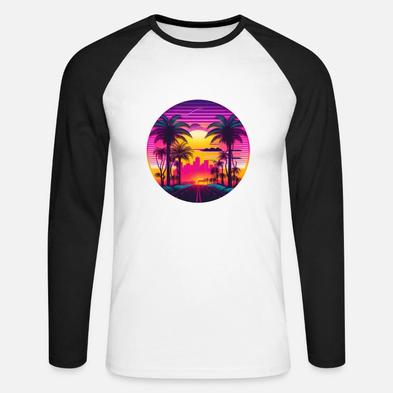 Retrowave Synthwave 80s Design - Unisex Baseballshirt langarm - Weiß/Schwarz