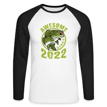 Awesome since 2022. Angel, Angler Geburtstag - Unisex Baseballshirt langarm - Weiß/Schwarz - Vorne - Nik (191cm)