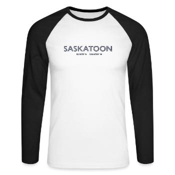 Coordonnées de la ville de Canada - Saskatoon - T-shirt baseball manches longues Homme - blanc/noir - Devant - Nik (191cm)