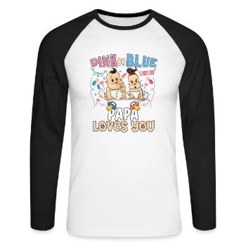 Pink or Blue Papa t’aime le meilleur papa de tous les temps - T-shirt baseball manches longues Homme - blanc/noir - Devant - Nik (191cm)