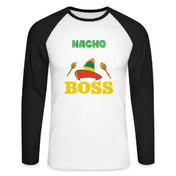 Cinco de Mayo Nacho Average Boss Mexikanische Fies - Unisex Baseballshirt langarm - Weiß/Schwarz - Vorne - Nik (191cm)