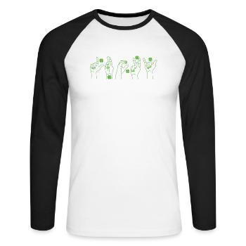 Lucky Sign Language Deaf St Patricks Day Irish - Unisex Baseballshirt langarm - Weiß/Schwarz - Vorne - Nik (191cm)