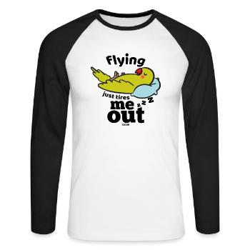 fliegen macht den Papagei müde - Unisex Baseballshirt langarm - Weiß/Schwarz - Vorne - Nik (191cm)