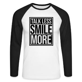 talk less smile more - Unisex Long Sleeve Baseball T-Shirt - white/black - Front - Nik (191cm)