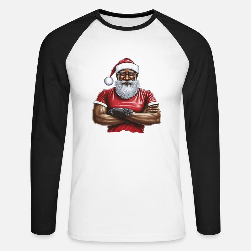 Weihnachtsmann Schwarzer Weihnachtsmann - Unisex Baseballshirt langarm - Weiß/Schwarz