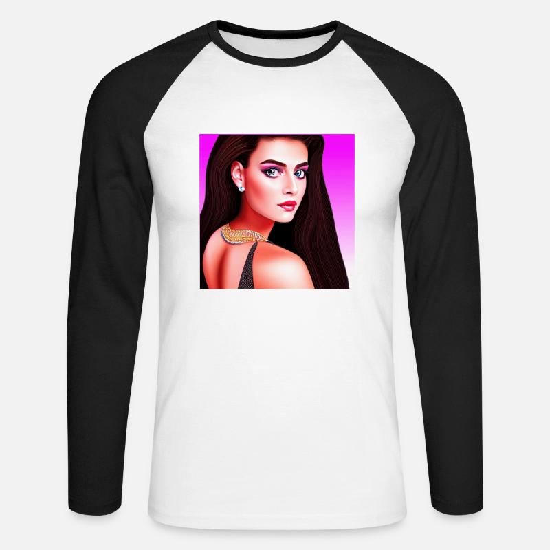 Retrowave Synthwave 80s Character Design - Unisex Baseballshirt langarm - Weiß/Schwarz