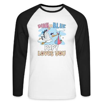 Pink or Blue Papy Loves You Best Dad Ever - Unisex Baseballshirt langarm - Weiß/Schwarz - Vorne - Nik (191cm)