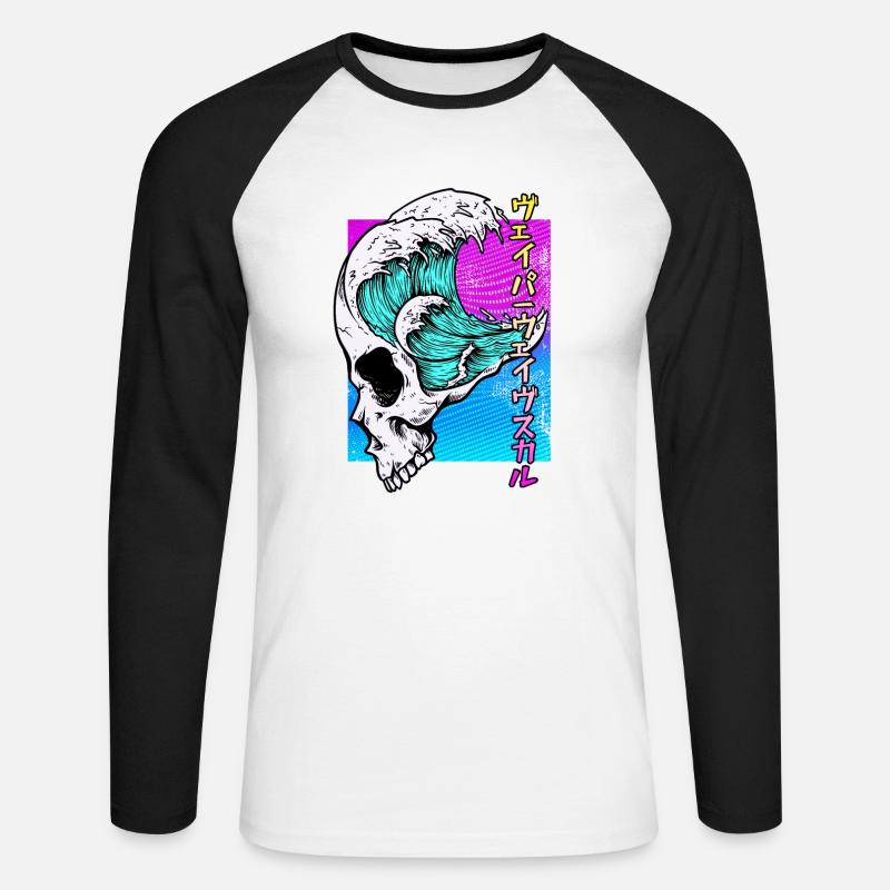 Skull Vaporwave Synthwave - Unisex Baseballshirt langarm - Weiß/Schwarz