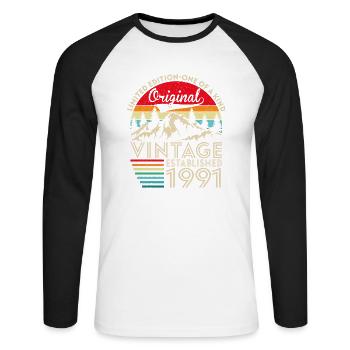 Original vintage established in 1991 anniversary - Unisex Long Sleeve Baseball T-Shirt - white/black - Front - Nik (191cm)