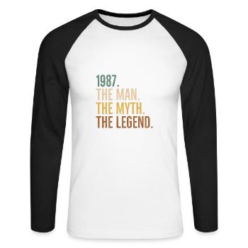 April 1987 Der Mann Der Mythos Die Legende - Unisex Baseballshirt langarm - Weiß/Schwarz - Vorne - Nik (191cm)