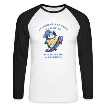 Skater Pinguin cool Skateboard Junge - Unisex Baseballshirt langarm - Weiß/Schwarz - Vorne - Nik (191cm)
