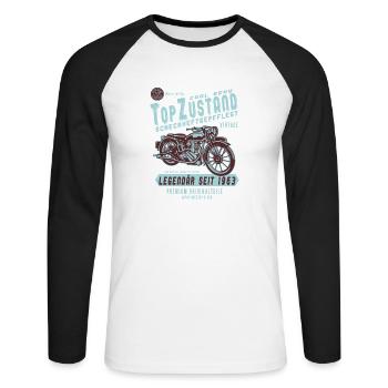 1963 Biker Top Zustand, Legendär, Legende, Bike, - Unisex Baseballshirt langarm - Weiß/Schwarz - Vorne - Nik (191cm)