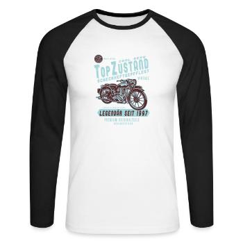 1997 Biker Top Zustand, Legendär, Legende, Bike, - Unisex Baseballshirt langarm - Weiß/Schwarz - Vorne - Nik (191cm)