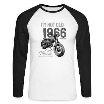 Je ne suis pas vieux, je suis classique. Anniversaire de motard 1966 - T-shirt baseball manches longues Homme - blanc/noir - Devant - Nik (191cm)