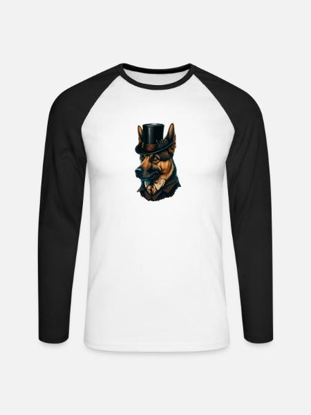 Hund German Shepherd Hundemotiv - Unisex Baseballshirt langarm - Weiß/Schwarz