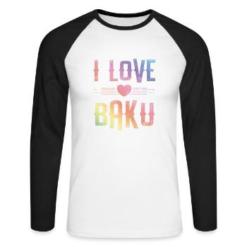 I Love Baku - Unisex Long Sleeve Baseball T-Shirt - white/black - Front - Nik (191cm)