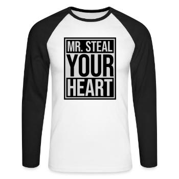 mr steal your heart - Unisex Long Sleeve Baseball T-Shirt - white/black - Front - Nik (191cm)