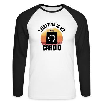 Secondhandladen Secondhand Öko Hipster Gebraucht - Unisex Baseballshirt langarm - Weiß/Schwarz - Vorne - Nik (191cm)